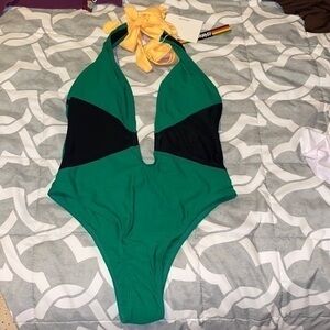 VOARYISA green and yellow halter bathing suit